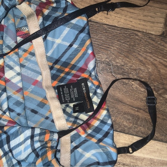 bcbg max azria y2k plaid dress spring boho 90s light blue classic designer - Picture 2 of 4